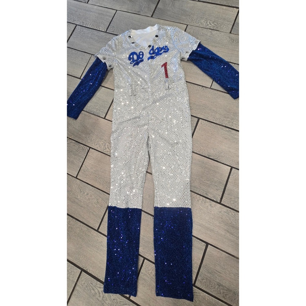 Elton John Dodgers Sequin Jumpsuit Costume White Blue Silver Small Halloween